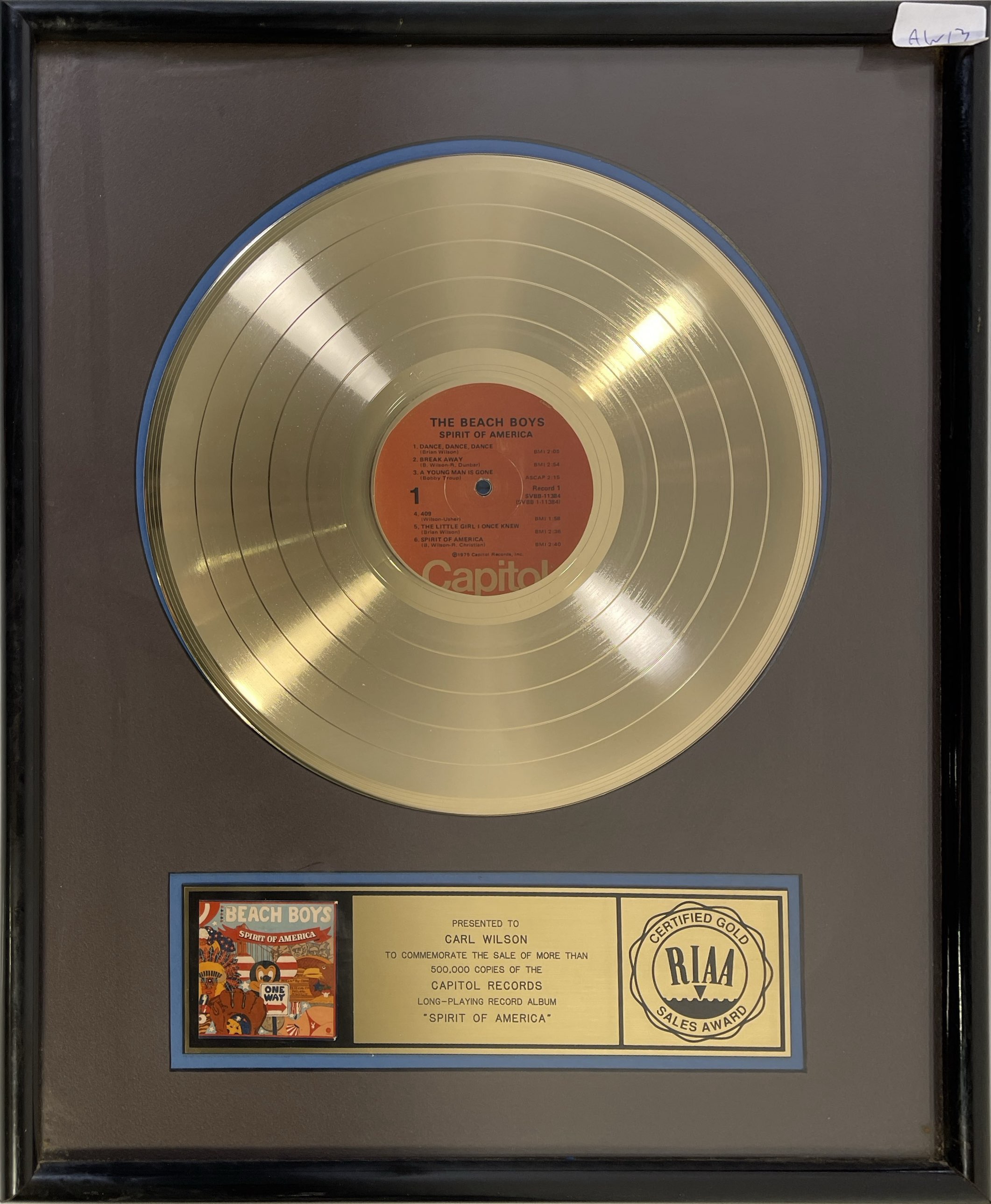 Lot 391 - THE BEACH BOYS - OFFICIAL RIAA GOLD DISC