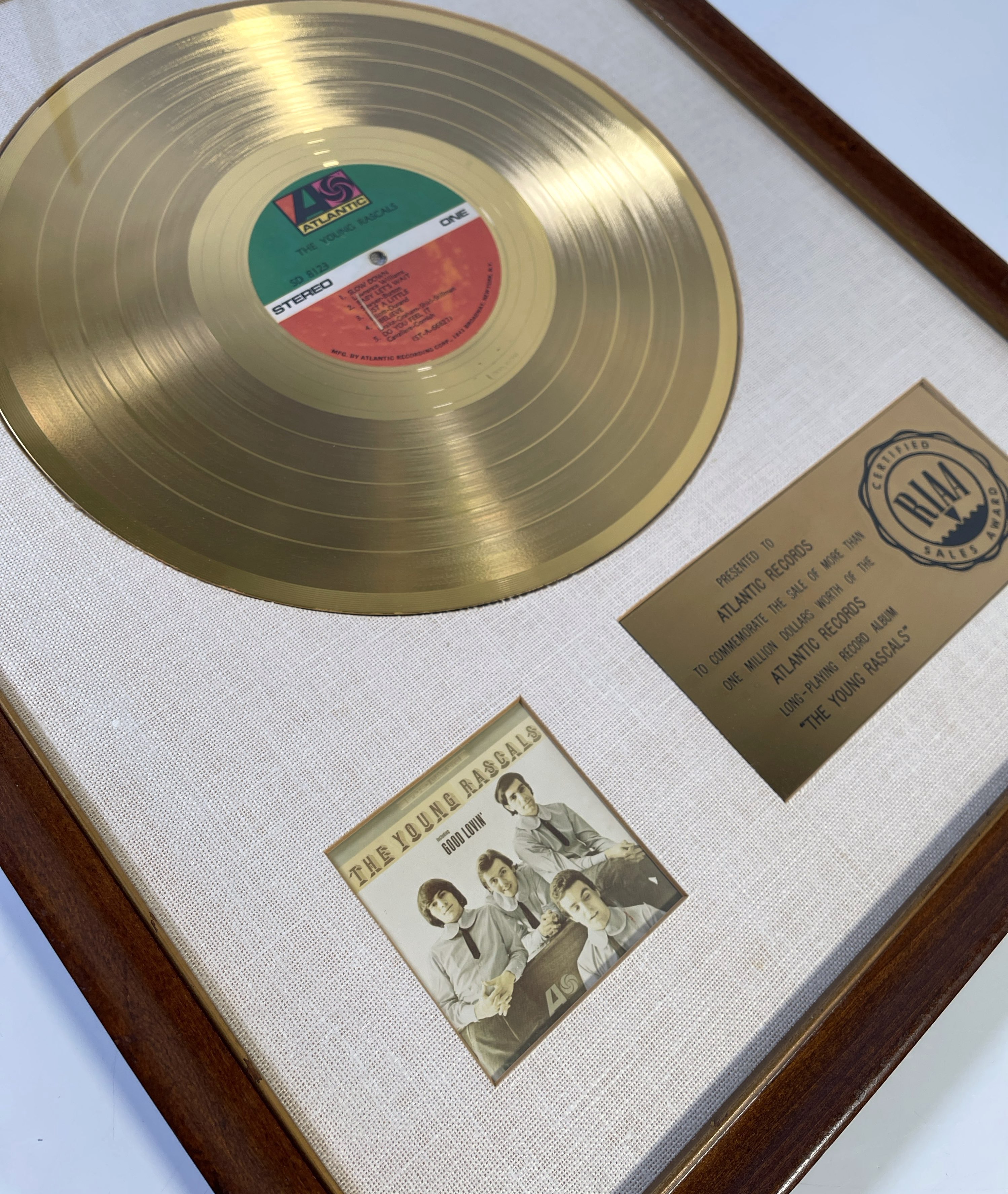 Lot 393 - THE YOUNG RASCALS - OFFICIAL RIAA GOLD DISC