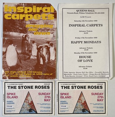 Lot 168 - MANCHESTER MUSIC - ORIGINAL 1989 HAPPY MONDAYS HANDBILL - STONE ROSES SPIKE ISLAND TICKETS.