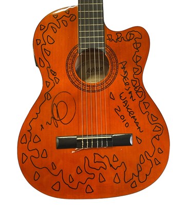 Lot 568 - YES INTEREST - JON ANDERSON'S OWNED, PLAYED, SIGNED AND DECORATED ELECTRO ACOUSTIC GUITAR.