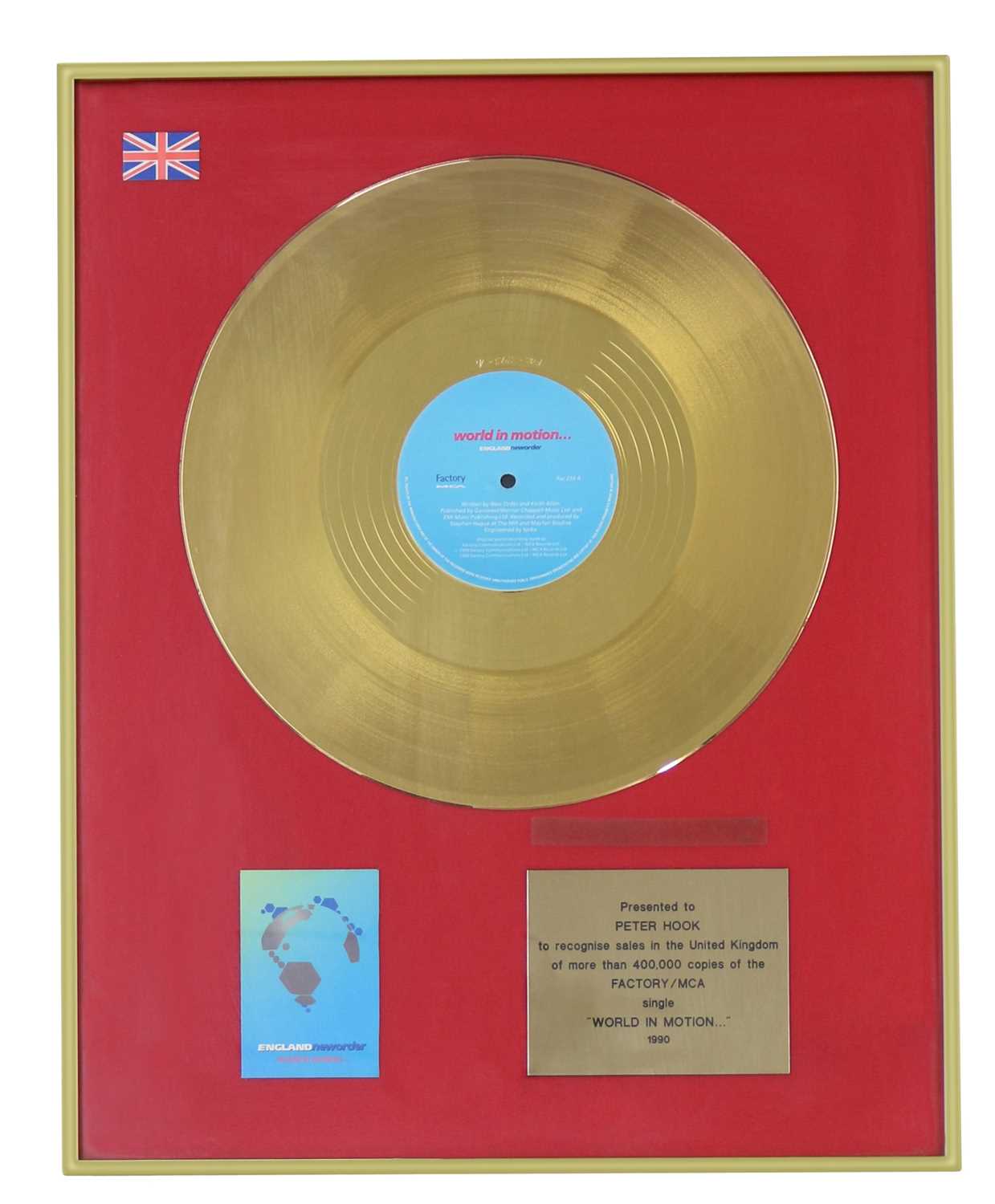 Lot 50 - NEW ORDER WORLD IN MOTION UK GOLD DISC AWARD