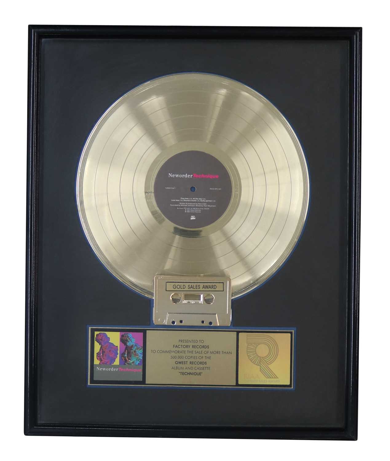 Lot 54 - NEW ORDER RIAA GOLD AWARD FOR TECHNIQUE