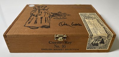 Lot 166 - ORSON WELLES - SIGNATURE AND SKETCH ON A CIGAR BOX.