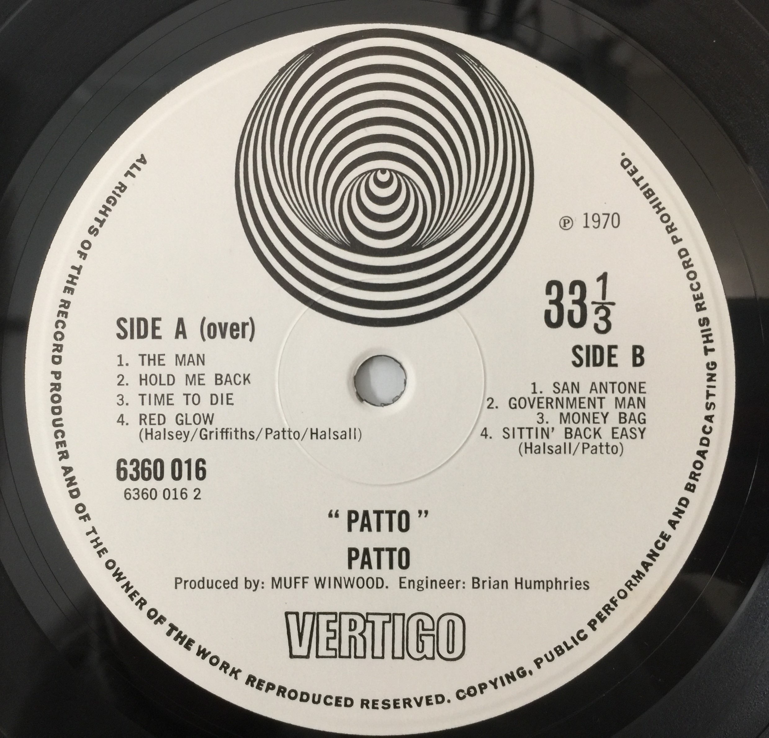 Lot 29 - PATTO - PATTO LP (UK ORIGINAL - VERTIGO SWIRL