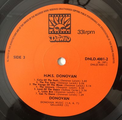 Lot 55 - DONOVAN - HMS DONOVAN LP (UK ORIGINAL W/ POSTER - ORANGE DAWN LABELS - DNLD 4001)
