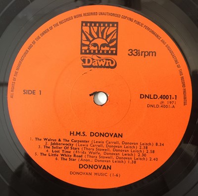 Lot 55 - DONOVAN - HMS DONOVAN LP (UK ORIGINAL W/ POSTER - ORANGE DAWN LABELS - DNLD 4001)