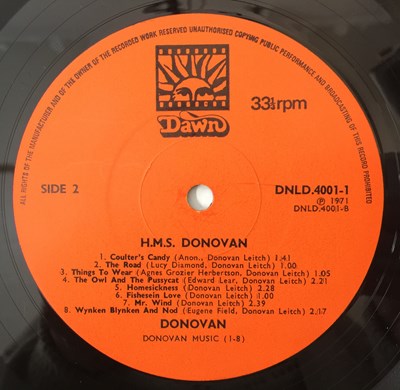 Lot 55 - DONOVAN - HMS DONOVAN LP (UK ORIGINAL W/ POSTER - ORANGE DAWN LABELS - DNLD 4001)