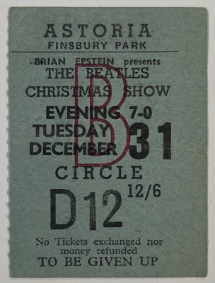 Lot 290 - THE BEATLES - CHRISTMAS SHOW 1963 TICKET STUB.