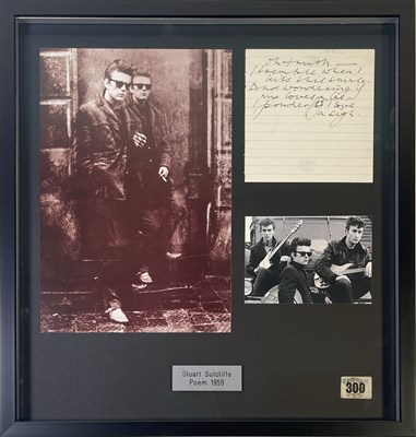 Lot 382 - THE BEATLES INTEREST - STUART SUTCLIFFE - HANDWRITTEN POEM AND ASTRID KIRCHHERR PRINT.