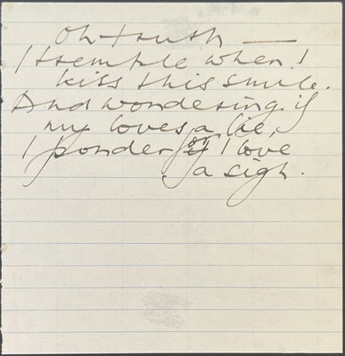 Lot 382 - THE BEATLES INTEREST - STUART SUTCLIFFE - HANDWRITTEN POEM AND ASTRID KIRCHHERR PRINT.