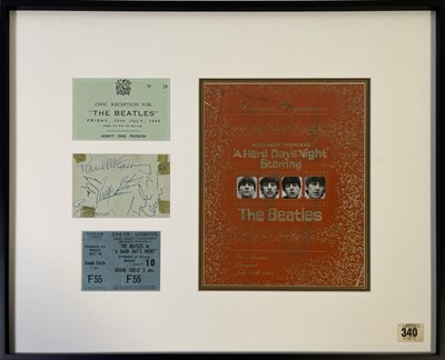 Lot 383 - THE BEATLES - DISPLAY WITH FULL SET OF SIGNATURES, AHDN PREMIERE PROGRAMME - 1964 TICKET.