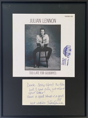 Lot 370 - THE BEATLES INTEREST- JULIAN LENNON SIGNED NOTE.