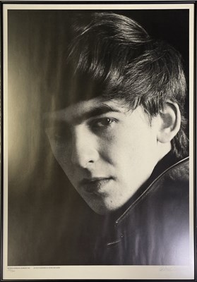 Lot 318 - THE BEATLES - ASTRID KIRCHHERR SIGNED PORTRAIT PHOTO OF GEORGE HARRISON.