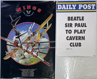 Lot 340 - THE BEATLES INTEREST - PAUL MCCARTNEY - WINGS CONCERT POSTER / CAVERN CLUB NEWS HEADLINE.