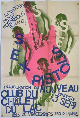 Lot 559 - SEX PISTOLS - AN ORIGINAL POSTER FOR THE CONCERT AT CLUB DU CHALET DU LAC, 1976. ﻿