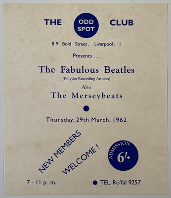 Lot 286 - THE BEATLES - ORIGINAL HANDBILL FOR THE 'ODD SPOT CLUB' 29TH MARCH 1962.