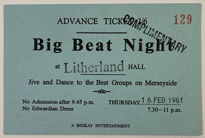 Lot 295 - 1961 BEATLES BIG BEAT LITHERLAND TICKET.