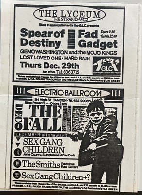 Lot 99 - THE FALL CONCERT TICKET ARCHIVE / FALL AND SMITHS FLYER.