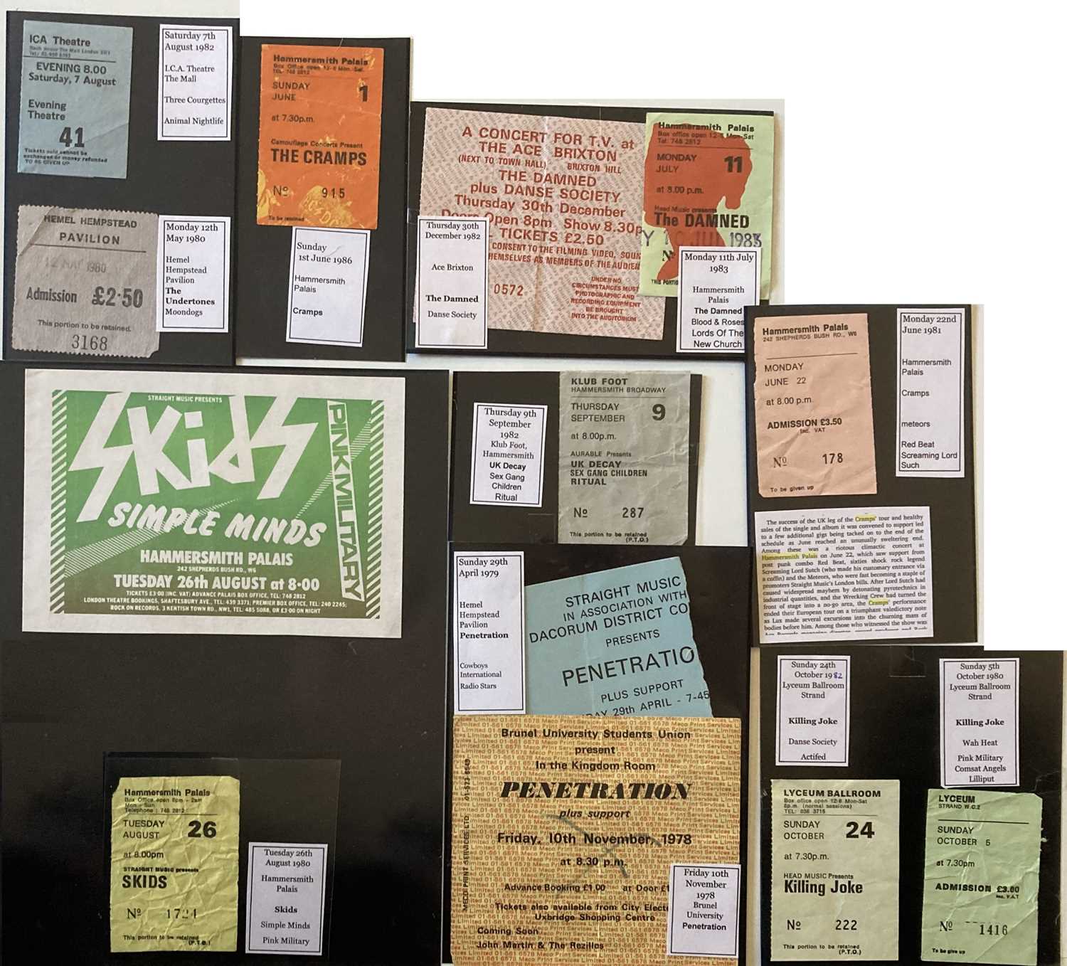 Lot 104 - PUNK TICKETS - CRAMPS / SKIDS AND MORE.