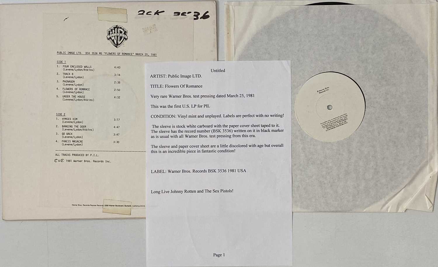 Lot 357 - PIL - FLOWERS OF ROMANCE LP (US TEST