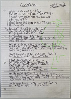 Lot 511 - OASIS - NOEL GALLAGHER HANDWRITTEN LYRICS FOR WONDERWALL.