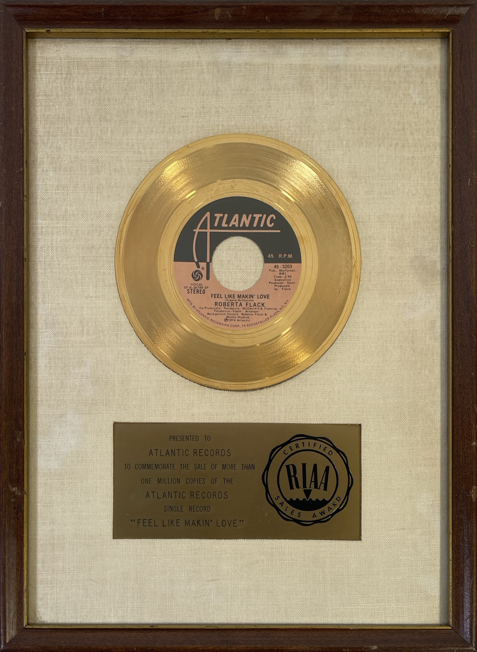 Lot 313 - ROBERTA FLACK - ORIGINAL RIAA GOLD DISC