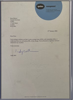 Lot 532 - RIDE - ANDY BELL - HANDWRITTEN LYRICS, SIGNED ITEMS.