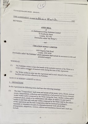 Lot 532 - RIDE - ANDY BELL - HANDWRITTEN LYRICS, SIGNED ITEMS.