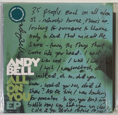 Lot 532 - RIDE - ANDY BELL - HANDWRITTEN LYRICS, SIGNED ITEMS.