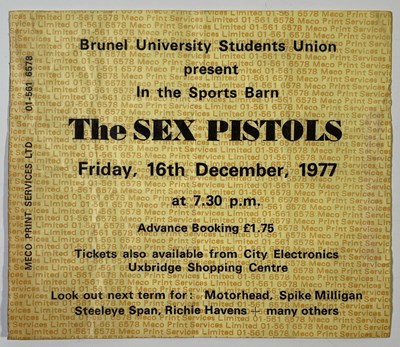 Lot 572 - THE SEX PISTOLS - ORIGINAL 1977 BRUNEL UNIVERSITY CONCERT TICKET STUB.