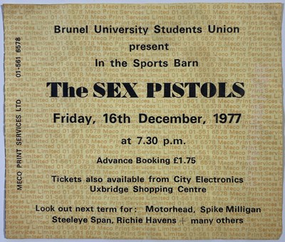 Lot 560 - THE SEX PISTOLS - 1977 BRUNEL UNIVERSITY TICKET.