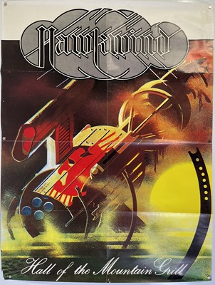 Lot 221 - HAWKWIND - HALL OF THE MOUNTAIN GRILL - ORIGINAL BARNEY BUBBLES DESIGNED POSTER.