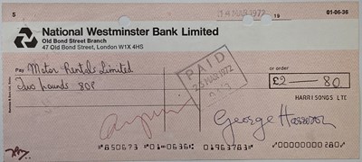 Lot 169 - GEORGE HARRISON SIGNED CHEQUE.