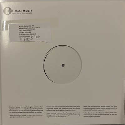 Lot 8 - THE CHARLATANS - LIVE IT LIKE YOU LOVE IT (RSD 2020) WHITE LABEL TEST PRESSING.