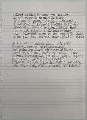 Lot 466 - ERIC CLAPTON - 'ONE CHANCE' HANDWRITTEN LYRICS.