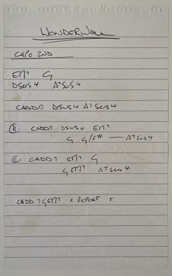 Lot 514 - OASIS - HANDWRITTEN WONDERWALL CHORD SHEET.