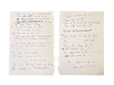 Lot 485 - QUEEN - FREDDIE MERCURY HANDWRITTEN LYRICS FOR 'A KIND OF MAGIC' AND ' WHO WANTS TO LIVE FOREVER'