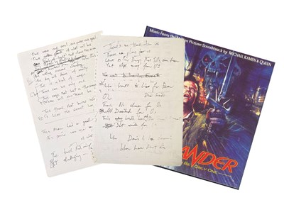 Lot 485 - QUEEN - FREDDIE MERCURY HANDWRITTEN LYRICS FOR 'A KIND OF MAGIC' AND ' WHO WANTS TO LIVE FOREVER'