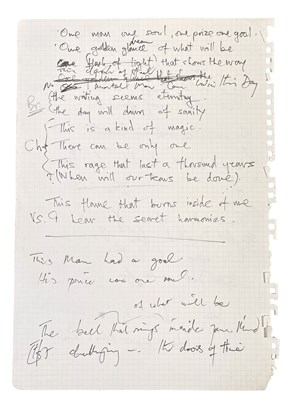 Lot 485 - QUEEN - FREDDIE MERCURY HANDWRITTEN LYRICS FOR 'A KIND OF MAGIC' AND ' WHO WANTS TO LIVE FOREVER'