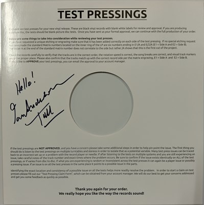 Lot 128 - JETHRO TULL - TEST PRESSING SLEEVE SIGNED BY FRONTMAN