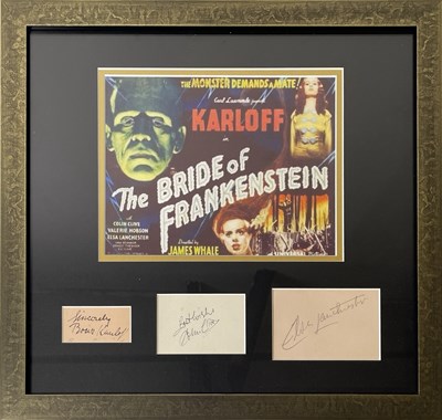 Lot 148 - HAMMER HORROR/ FRANKENSTEIN - COLIN CLIVE / BORIS KARLOFF / ELSA LANCHESTER SIGNED DISPLAY.