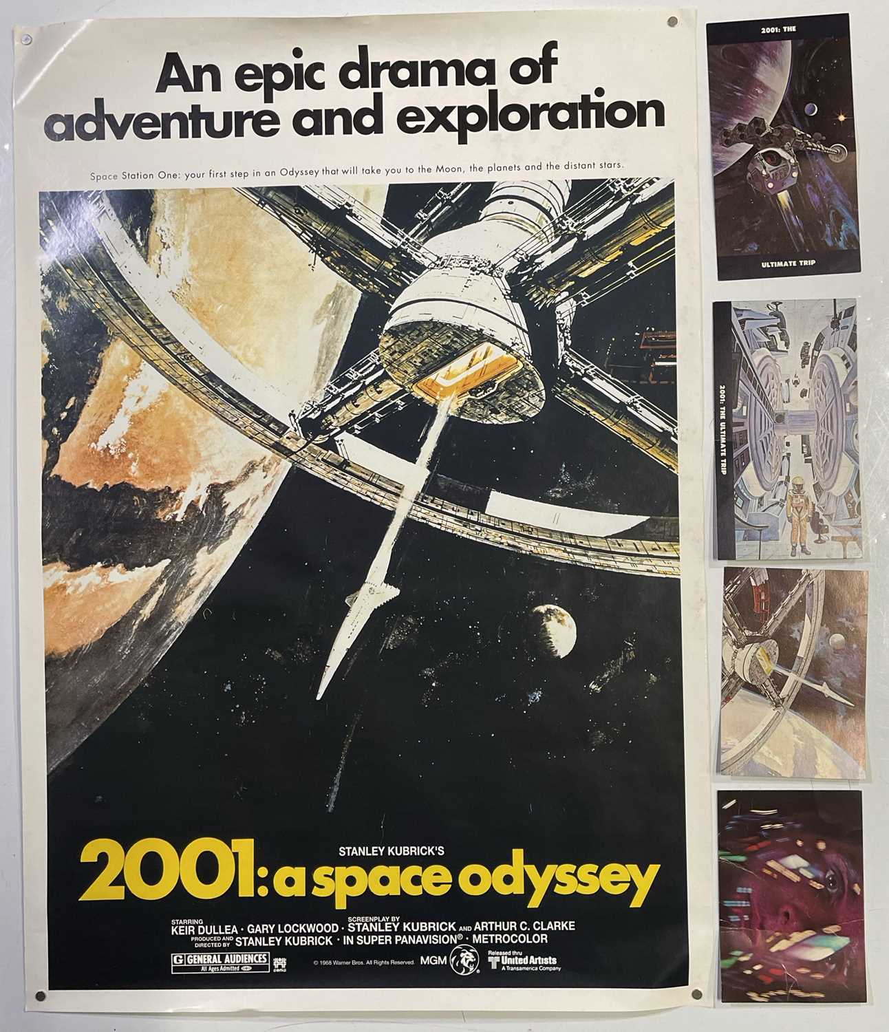 Lot 219 - 2001: A SPACE ODYSSEY - RARE CINERAMA POSTER-CARD SET AND COMMERCIAL ONE-SHEET STYLE POSTER.