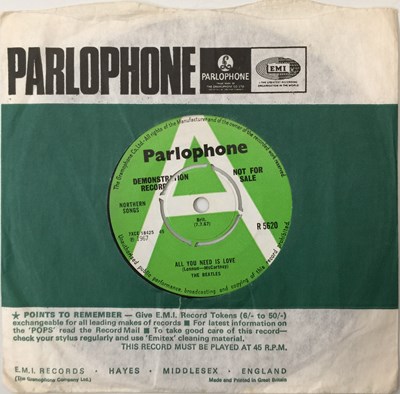 Lot 287 - THE BEATLES - ALL YOU NEED IS LOVE/ BABY, YOU'RE A RICH MAN 7" (UK DEMO - PARLOPHONE - R5620)