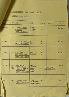 Lot 367 - FAWLTY TOWERS - SERIES TWO - EPISODE FOUR - FULL CAMERA SCRIPT.