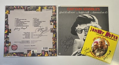 Lot 553 - PUNK INTEREST - THE DAMNED - CAPTAIN SENSIBLE AND JOHNNY MOPED SIGNED RECORDS.