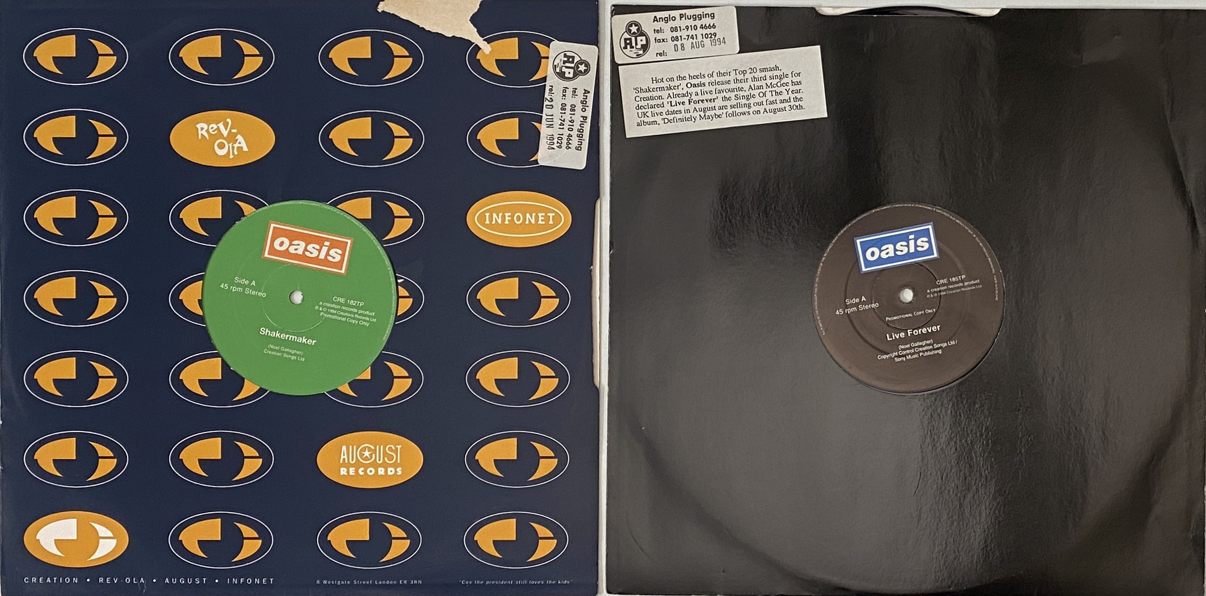 Lot 20 - OASIS - SHAKERMAKER/ LIVE FOREVER 12