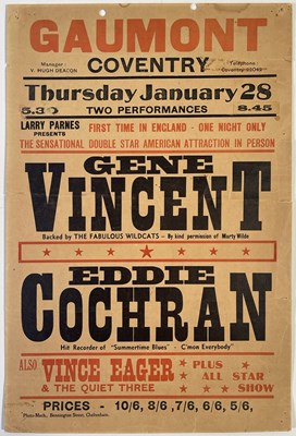 Lot 63 - GENE VINCENT / EDDIE COCHRAN - RARE ORIGINAL CONCERT POSTER FROM THE FATEFUL 1960 TOUR.