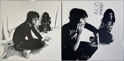 Lot 378 - THE BEATLES INTEREST - JOHN LENNON - A PAIR OF ORIGINAL WORKS ON CANVAS BY PHIL BOWER.