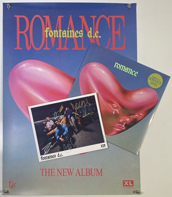 Lot 263 - FONTAINES DC - LIMITED EDITION SEALED COPY OF 'ROMANCE' WITH FULLY SIGNED PHOTO AND PROMO POSTER.