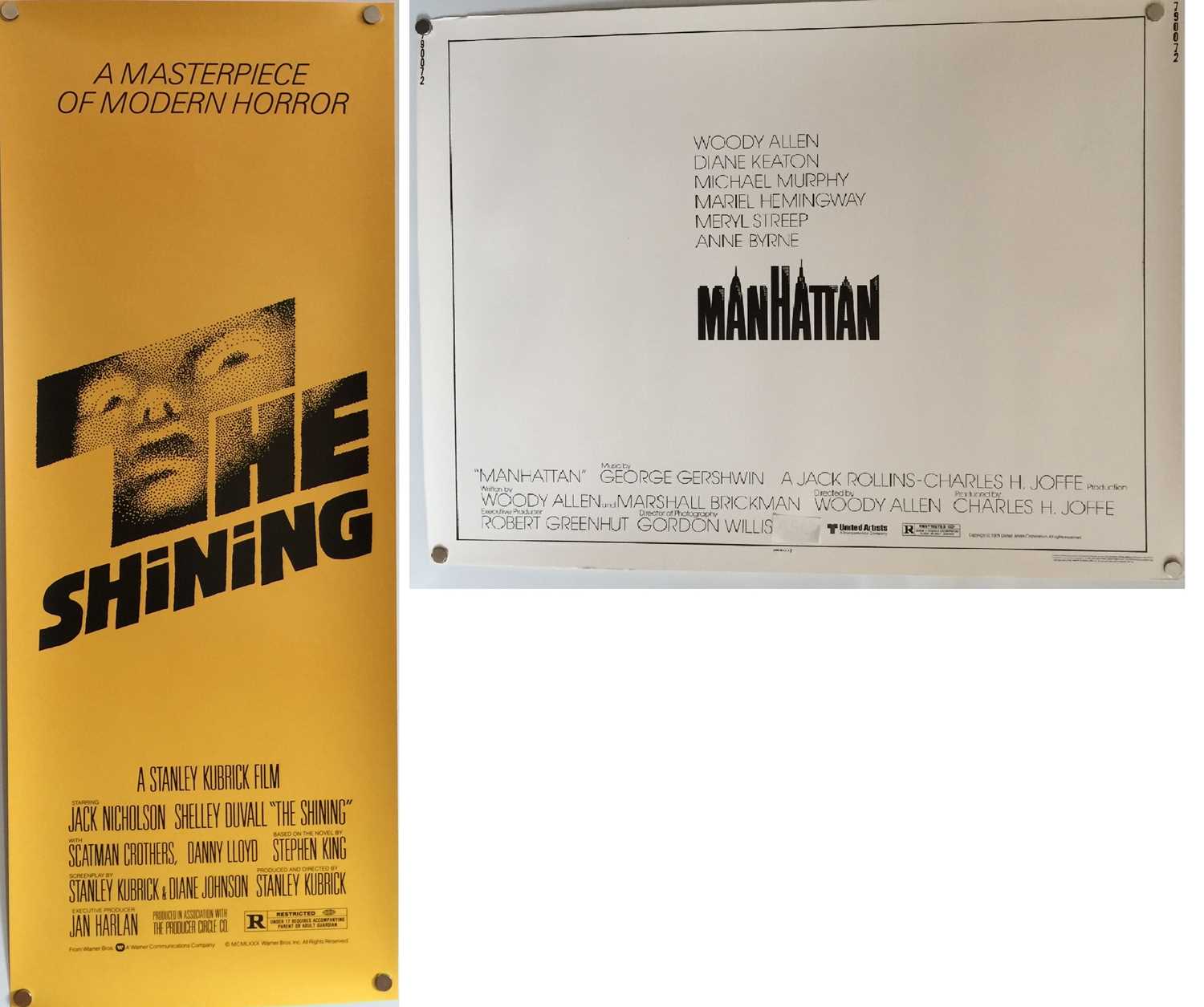 Lot 1420102 - MANHATTAN / THE SHINING POSTERS. TWO MODERN PRINTS OF POSTERS, BOTH ON THICK STOCK/CARD.